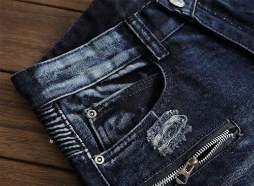 AITITIA Men's Biker Zipper Deco Washed Straight Fit Jeans (40, 002 Light Blue)