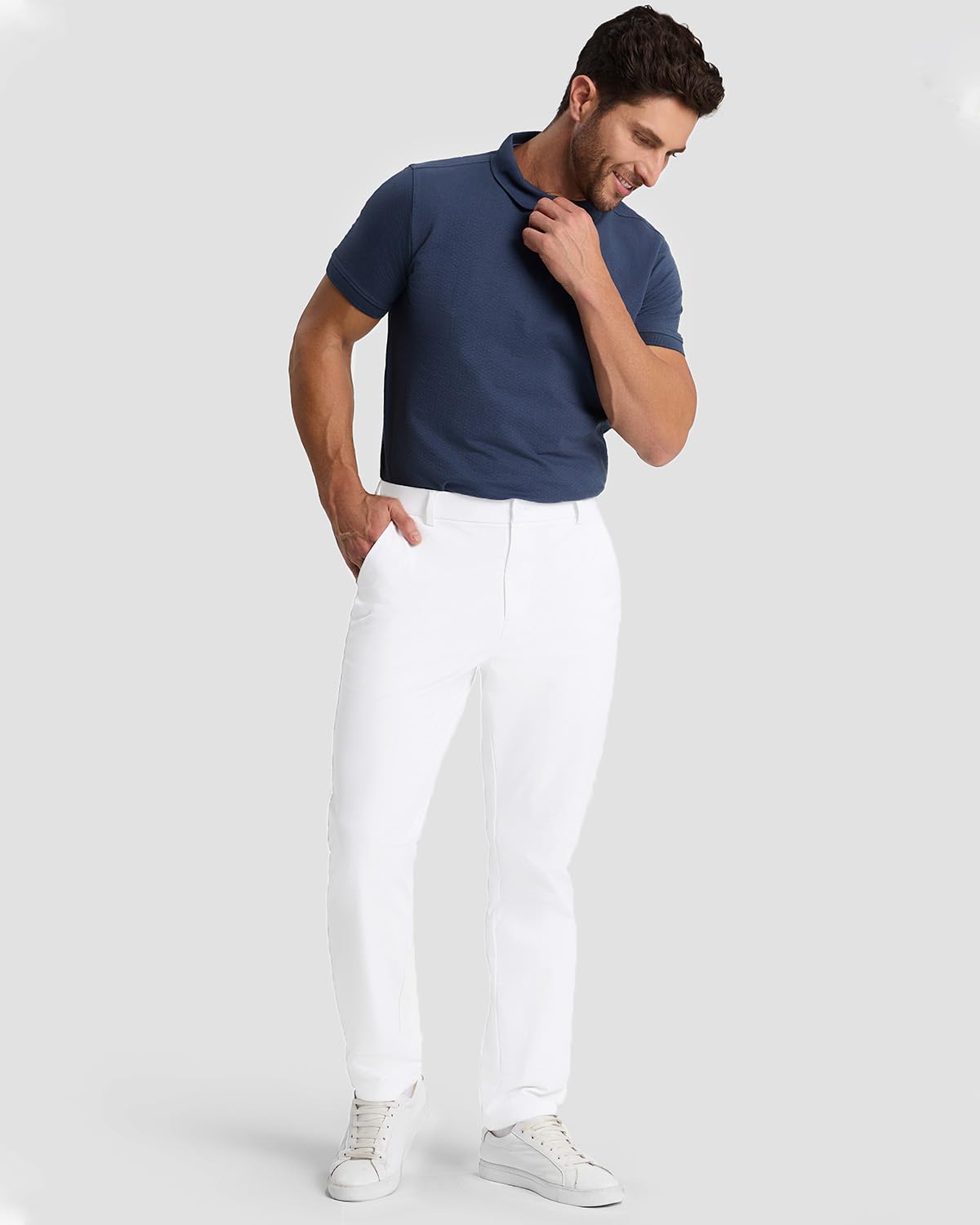 SNOWTEN Mens Golf Pants Classic Fit Stretch Work Dress Pants 30" Quick Dry Lightweight Casual Comfy Pants with Pockets Black 35w × 30L