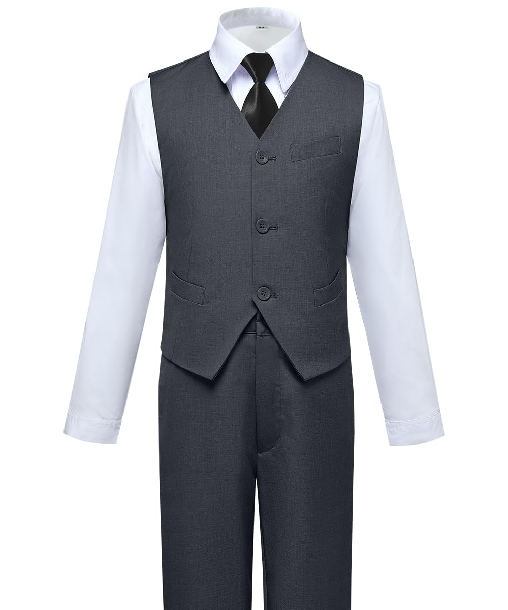 Visaccy Suit for Boys 5 Pieces Kids Tuxedo Boy Suits Slim Fit Suits Outfit for Wedding Navy Blue Size 20