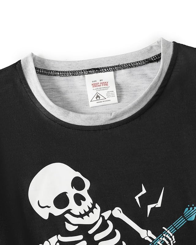 MyFav Big Boys Glow in Dark Skull Pjs Sleepwear Summer Pajama Shorts Sets, Skateboard, 14 Years