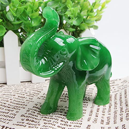 Acxico 1 pcs Jade Green Feng Shui Wealth Lucky Elephant Statues Figurine 