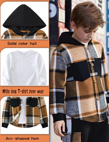 Auiopila Kids Toddler Boy Clothes Plaid Hooded Shirt White T-shirt Top and Solid Color Pants 3Pcs Winter Boys Outfits