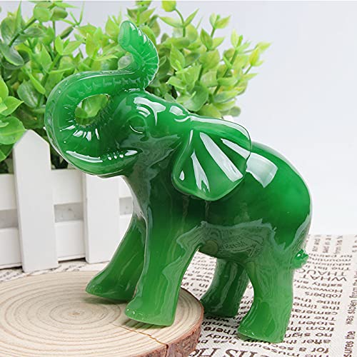 Acxico 1 pcs Jade Green Feng Shui Wealth Lucky Elephant Statues Figurine 