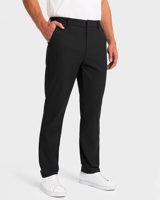 SNOWTEN Mens Golf Pants Classic Fit Stretch Work Dress Pants 30" Quick Dry Lightweight Casual Comfy Pants with Pockets Black 35w × 30L