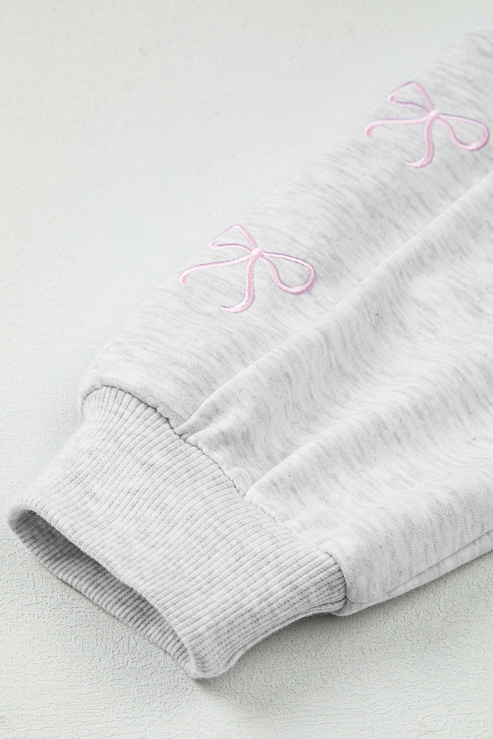 Light Grey Bow Embroidery Long Sleeve Pullover and High Waist Shorts Set 