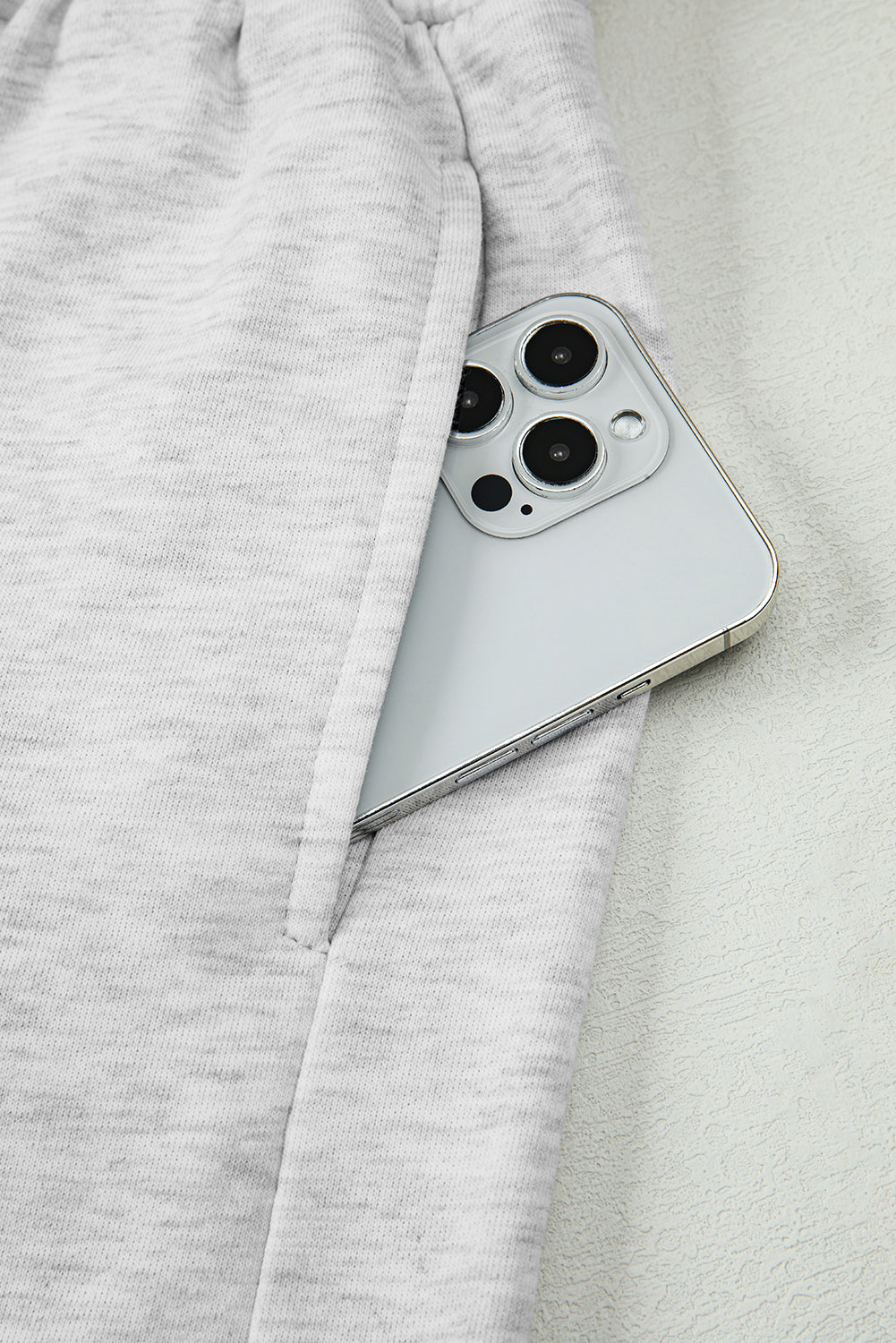 Light Grey Bow Embroidery Long Sleeve Pullover and High Waist Shorts Set 