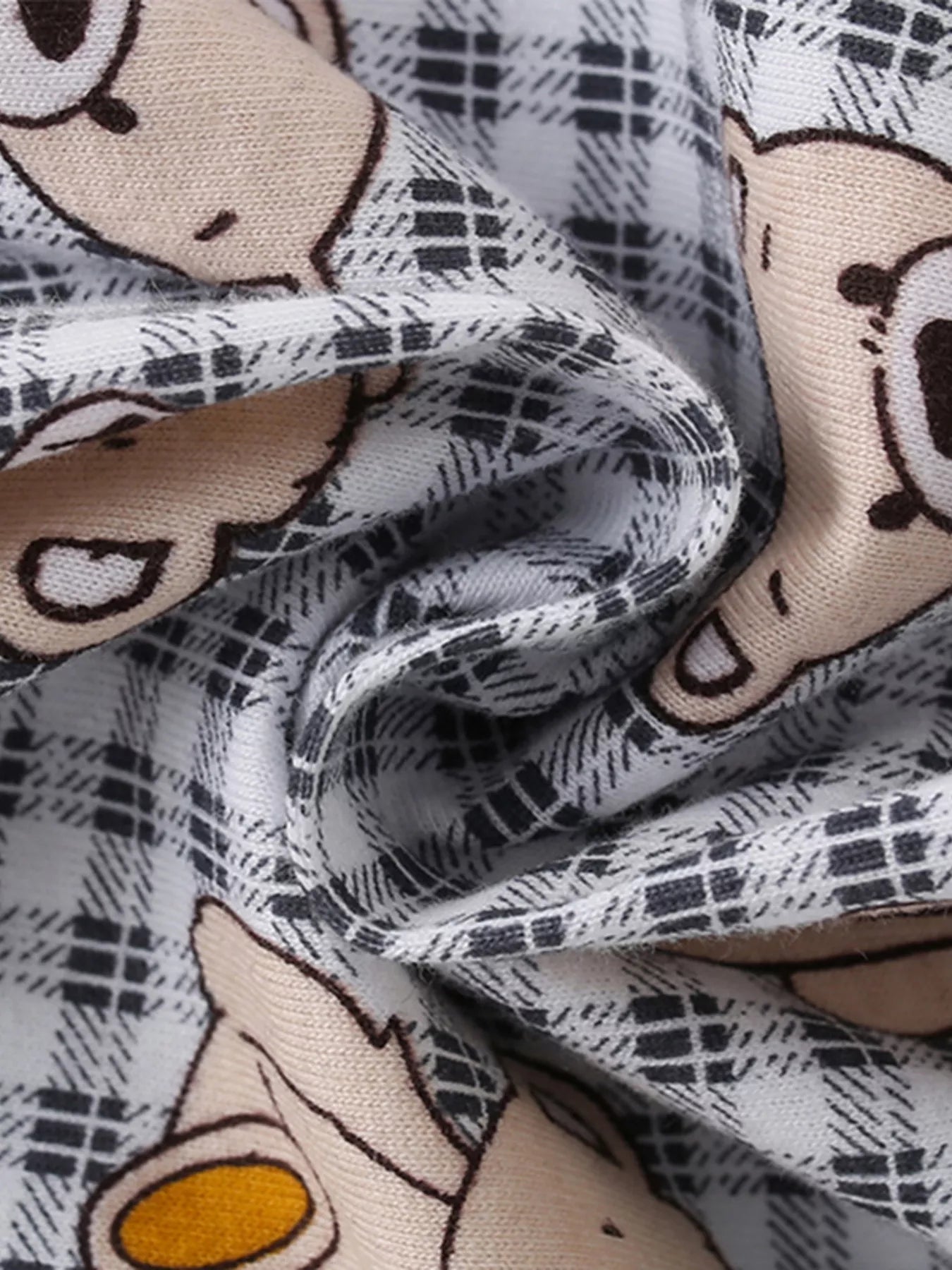 Children's Plaid Bear Print Crew Neck Short Sleeve T-Shirt