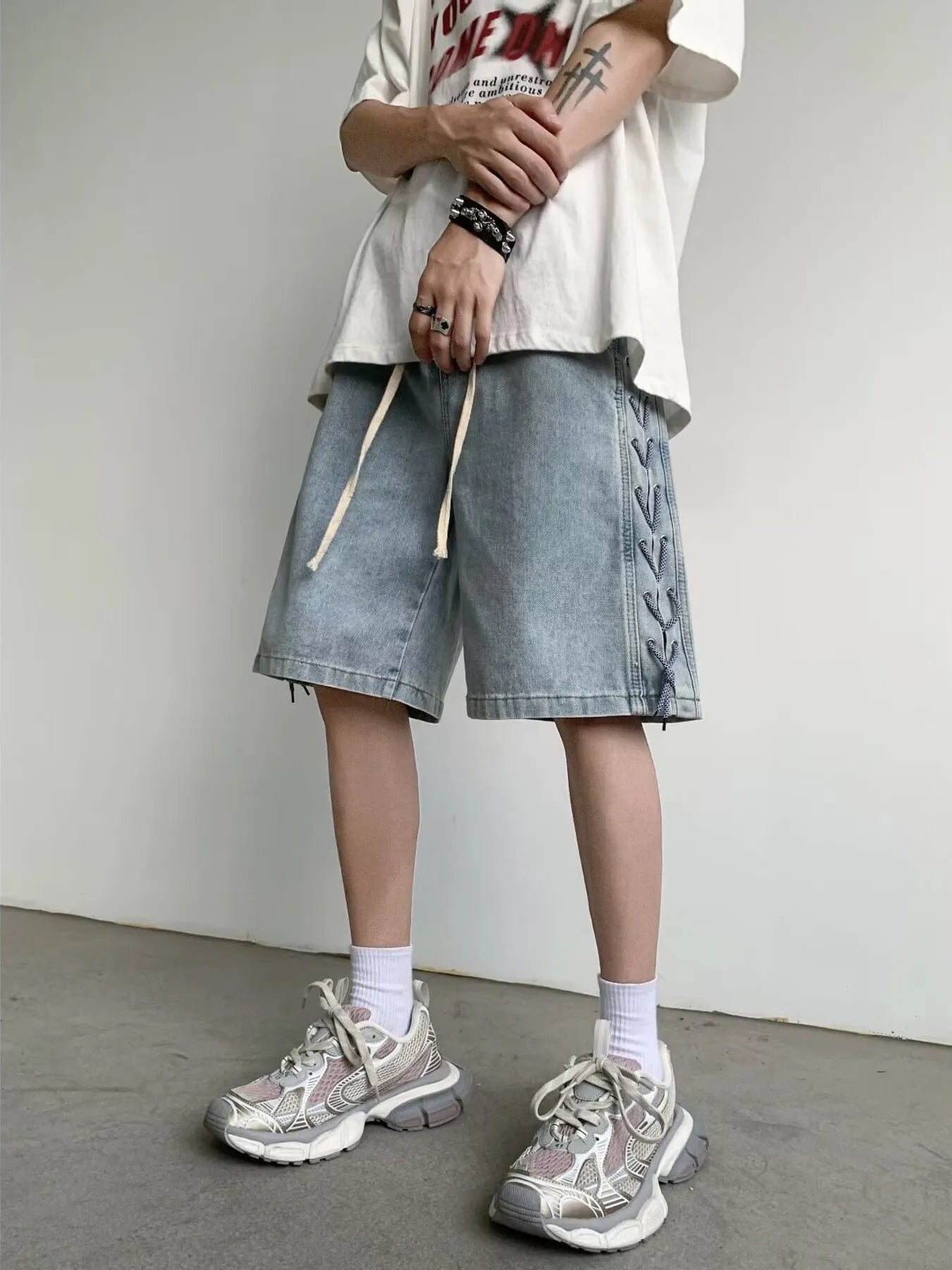 Men's Full Size Drawstring Loose Fit Denim Shorts Plus Size