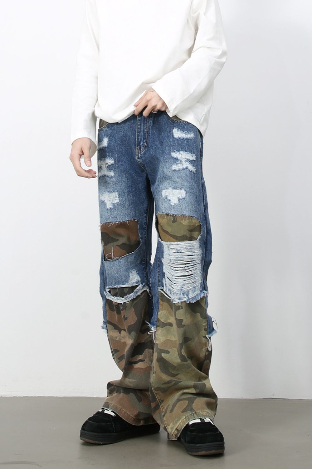 Men's Distressed Camouflage Jeans