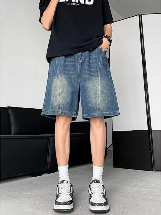 Men's Plus Size Vintage Wash Loose Fit Denim Shorts