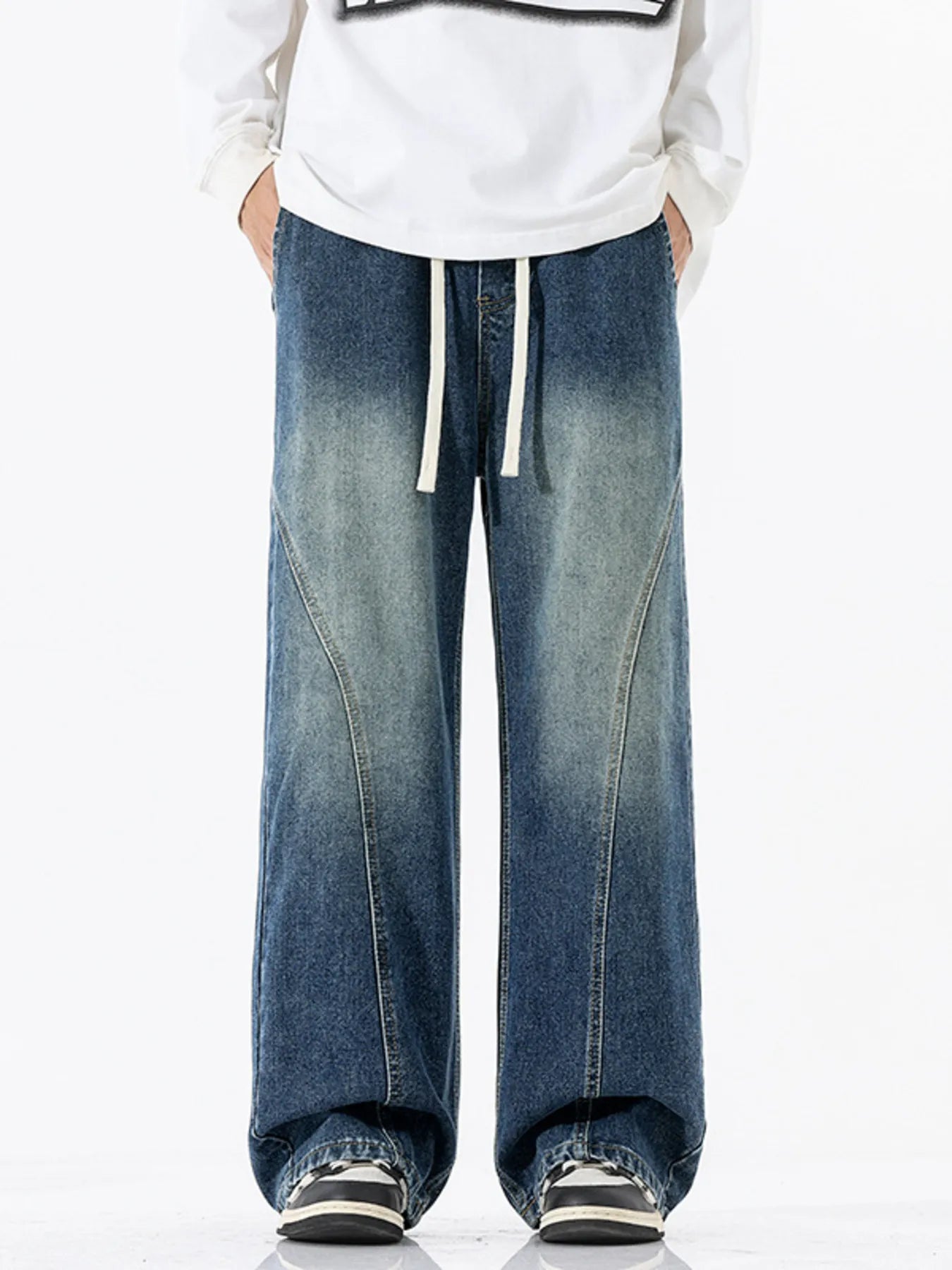 Men's Full Size Vintage Wash Wide Leg Jeans Plus Size