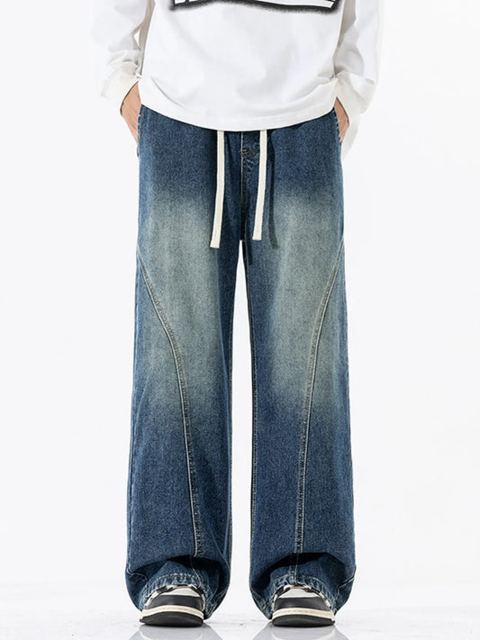 Men's Full Size Vintage Wash Wide Leg Jeans Plus Size