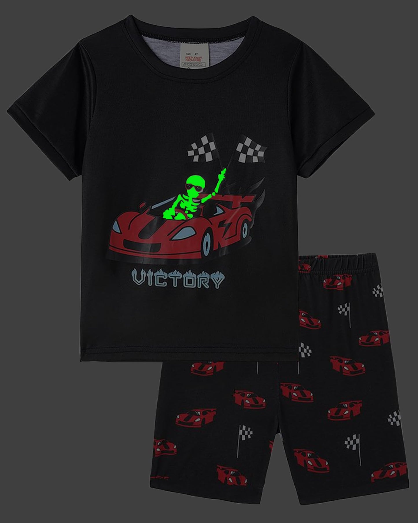 MyFav Big Boys Glow in Dark Skull Pjs Sleepwear Summer Pajama Shorts Sets, Skateboard, 14 Years