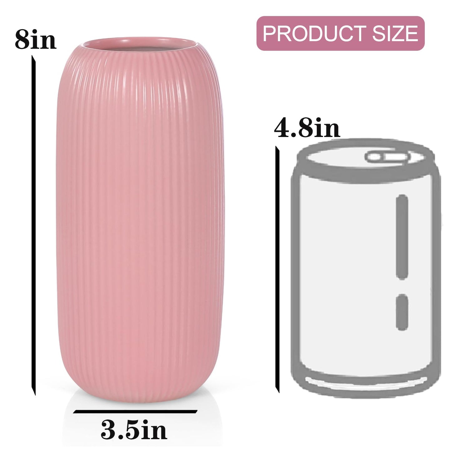 Ceramic Vase for Flowers – Modern Small Ribbed Textured Flower Vase for Home Decor, Pampas Grass, Decorative, Farmhouse, Coffee Table, Kitchen Centerpieces, Bookshelf and Home Living (White)