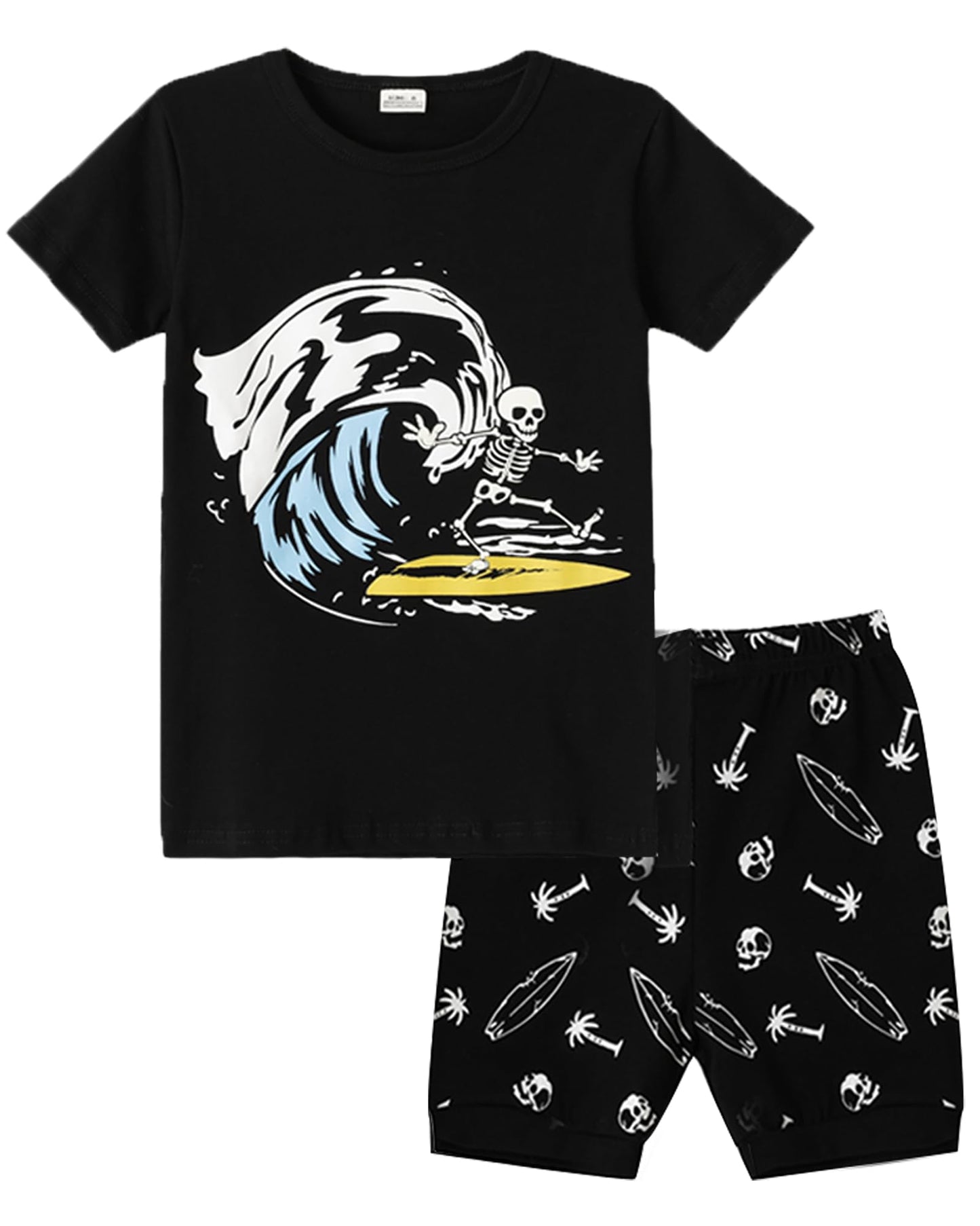 MyFav Big Boys Glow in Dark Skull Pjs Sleepwear Summer Pajama Shorts Sets, Skateboard, 14 Years