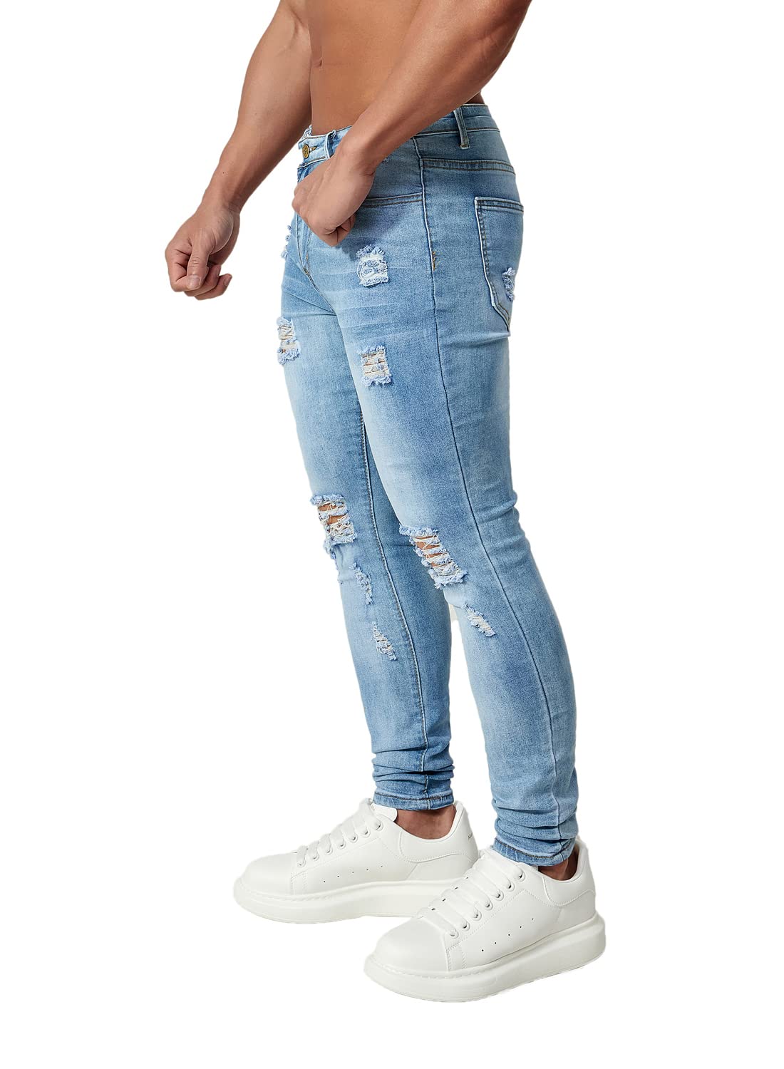 HUNGSON Men's Ripped Skinny Jeans Stretchy Slim Fit Jeans Pants for Men