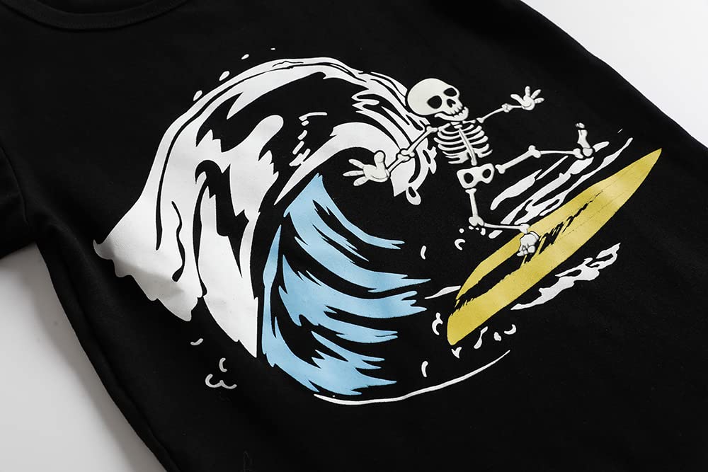 MyFav Big Boys Glow in Dark Skull Pjs Sleepwear Summer Pajama Shorts Sets, Skateboard, 14 Years