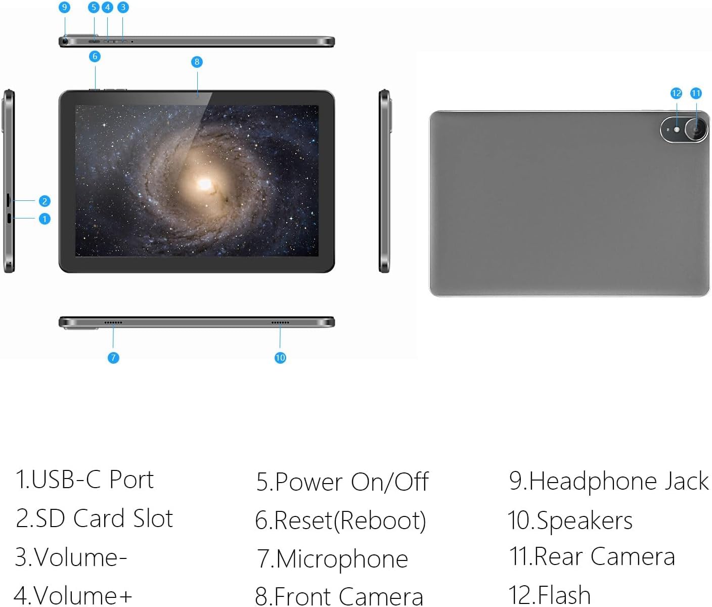 Android Tablet, 10.1 inch Android 14 Tablets 6GB RAM 64GB ROM 1TB Expand, 1280x800 IPS HD Touchscreen,6000mAh Battery, Bluetooth, Dual Camera, GMS, WiFi (Black)