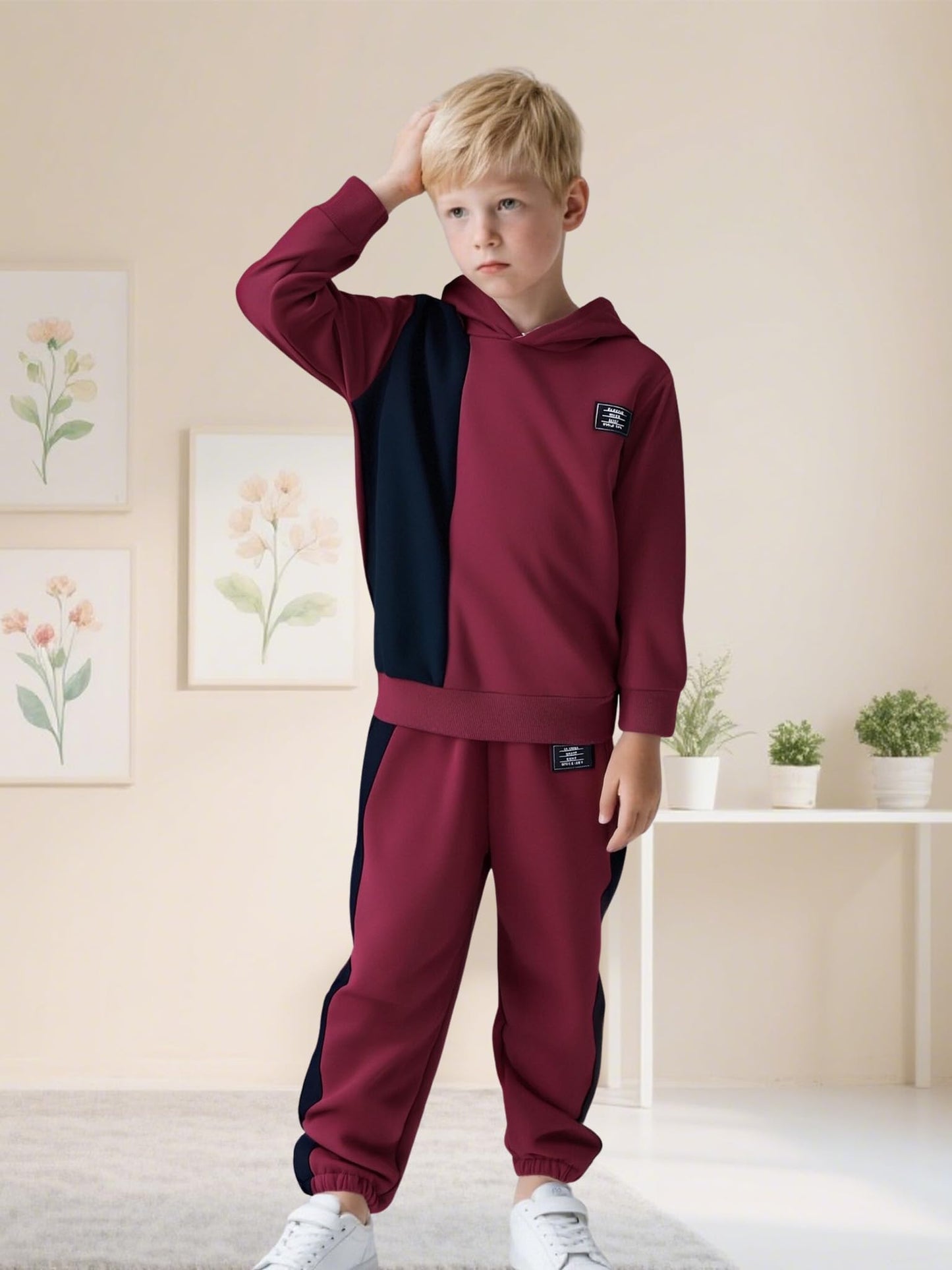 KIDLAGA Toddler Boy Clothes Long Sleeve Hoodie Sweatsuits Tops and Pants Boys Fall Winter Color Block Outfits Set Orange 11-12 Years