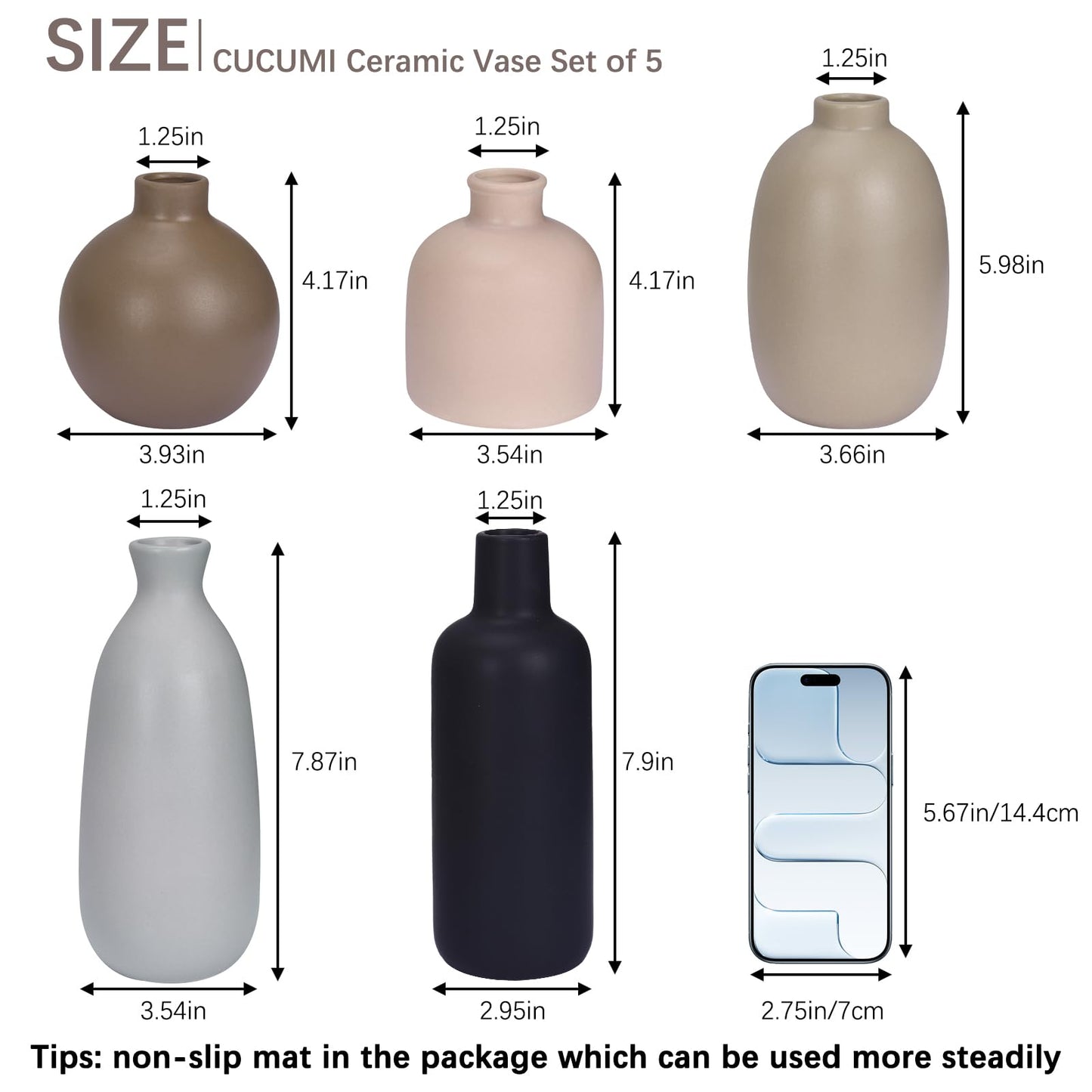 Modern Ceramic Vase Set of 5, Vases Home Decor