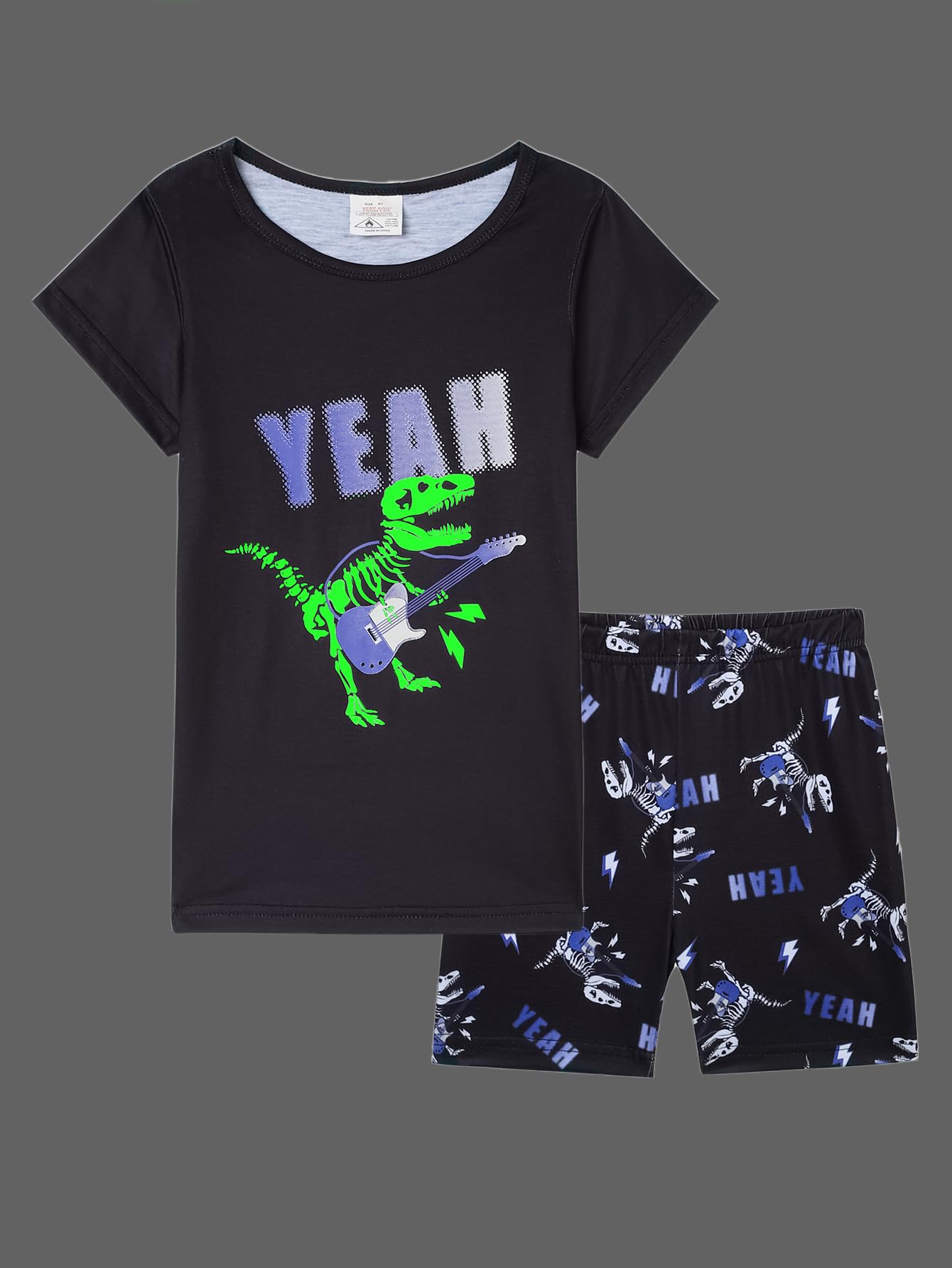 MyFav Big Boys Glow in Dark Skull Pjs Sleepwear Summer Pajama Shorts Sets, Skateboard, 14 Years