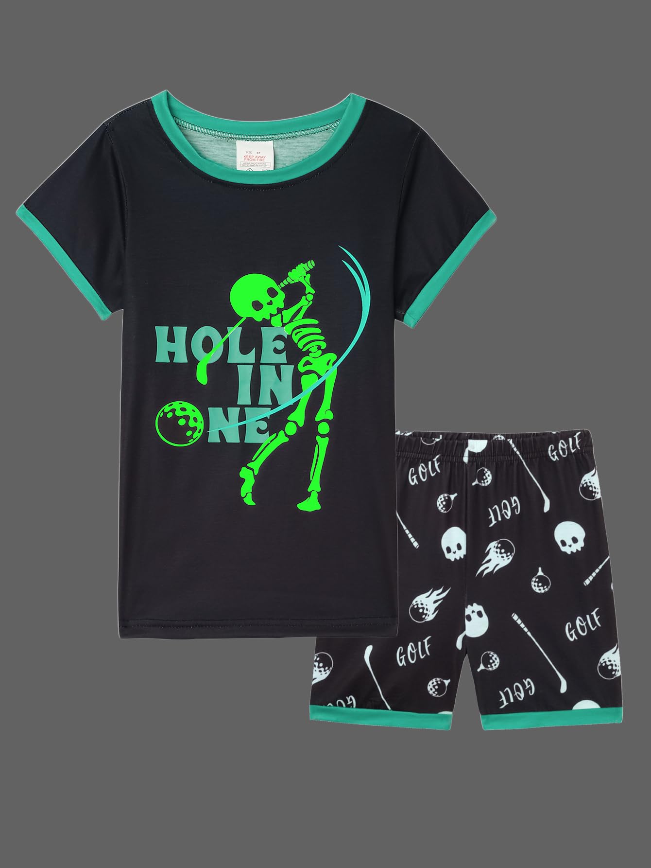 MyFav Big Boys Glow in Dark Skull Pjs Sleepwear Summer Pajama Shorts Sets, Skateboard, 14 Years