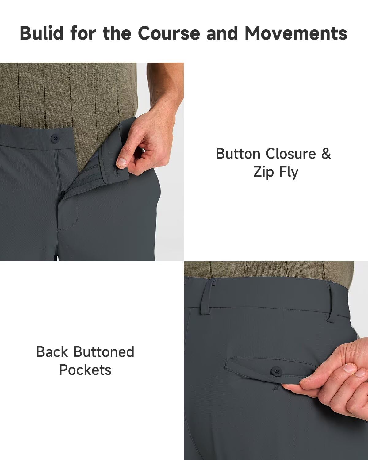 SNOWTEN Mens Golf Pants Classic Fit Stretch Work Dress Pants 30" Quick Dry Lightweight Casual Comfy Pants with Pockets Black 35w × 30L