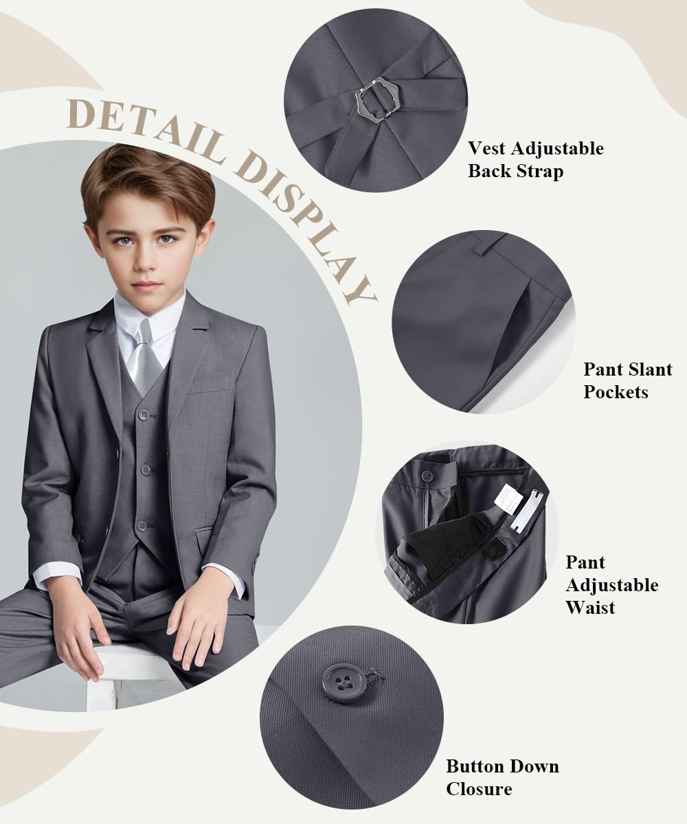 Visaccy Suit for Boys 5 Pieces Kids Tuxedo Boy Suits Slim Fit Suits Outfit for Wedding Navy Blue Size 20
