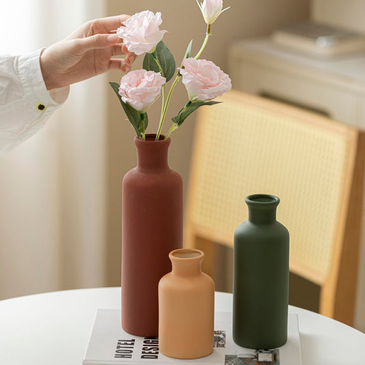 Modern Ceramic Vase Set of 3, Neutral Colors,