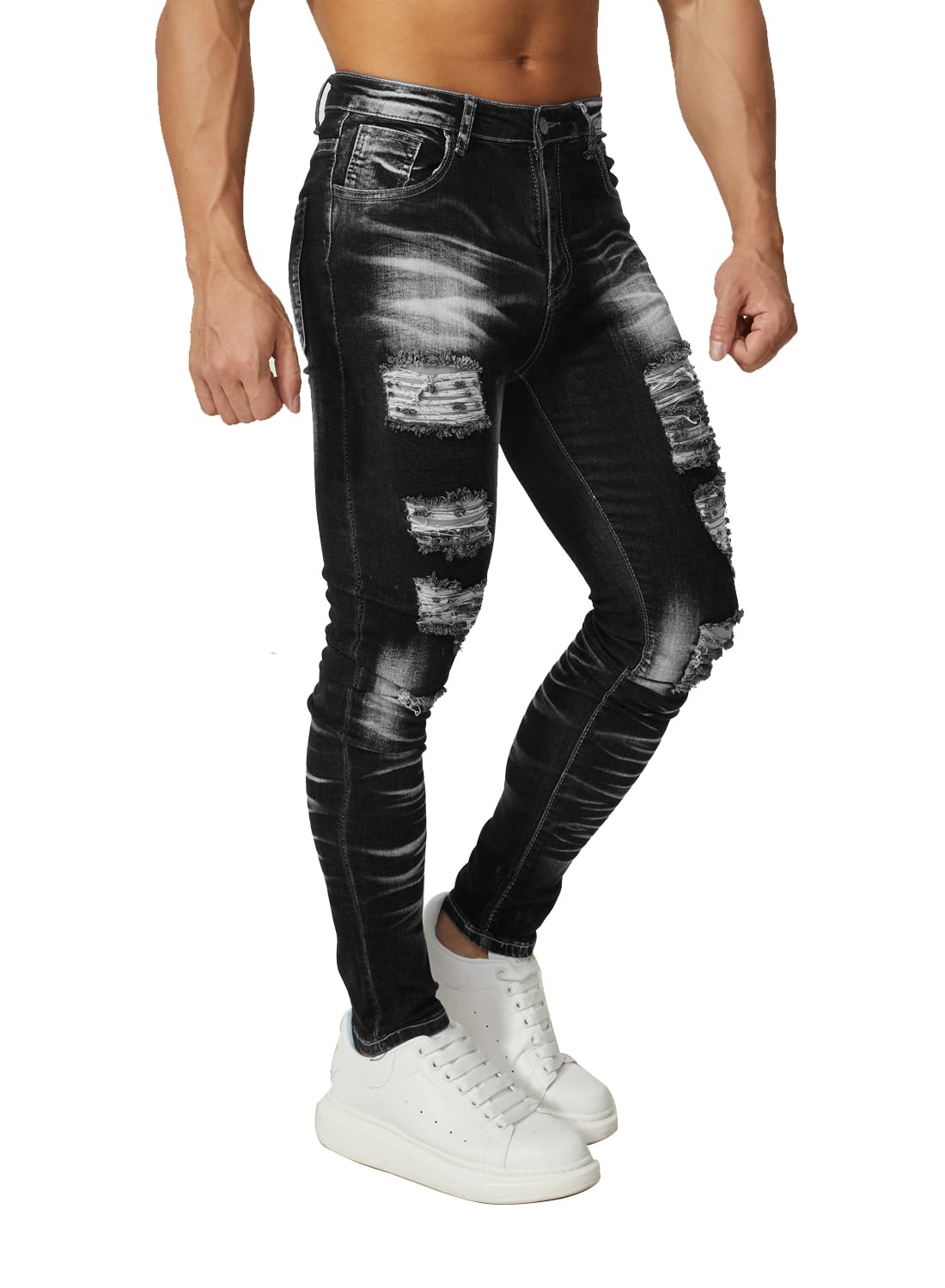 HUNGSON Men's Ripped Skinny Jeans Stretchy Slim Fit Jeans Pants for Men