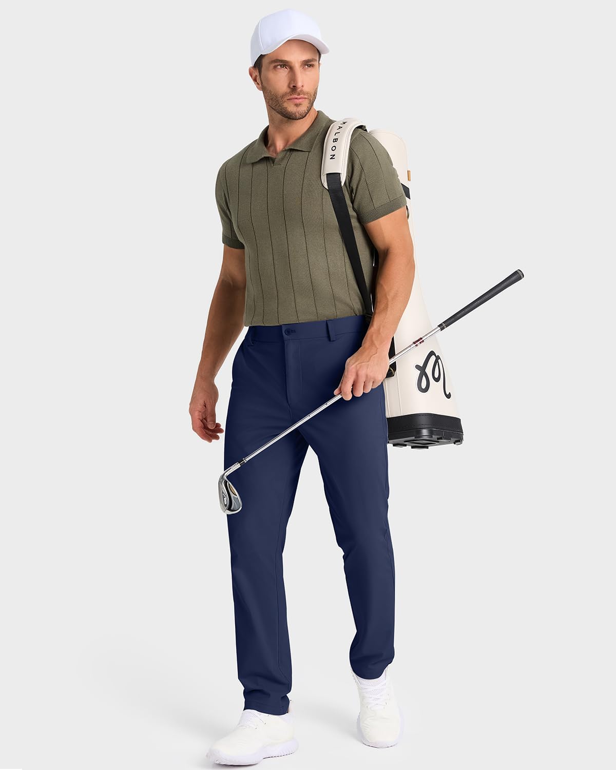 SNOWTEN Mens Golf Pants Classic Fit Stretch Work Dress Pants 30" Quick Dry Lightweight Casual Comfy Pants with Pockets Black 35w × 30L