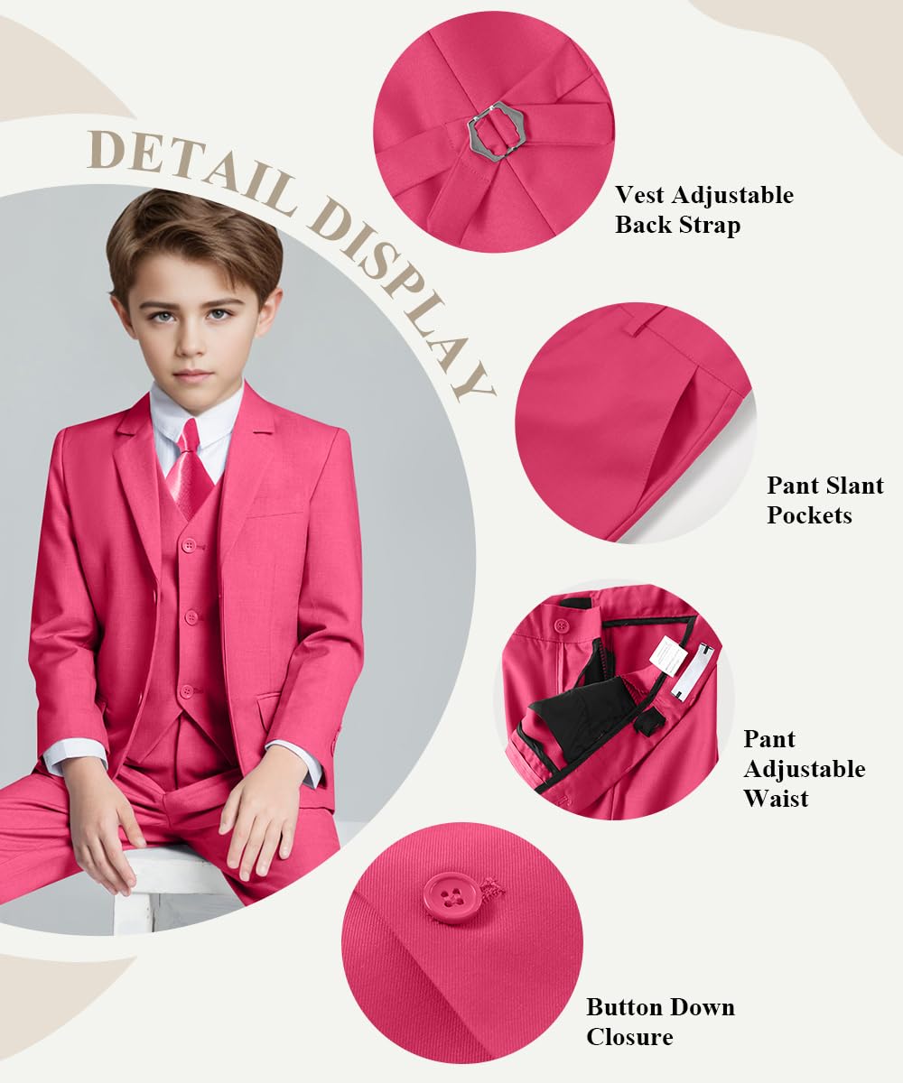 Visaccy Suit for Boys 5 Pieces Kids Tuxedo Boy Suits Slim Fit Suits Outfit for Wedding Navy Blue Size 20