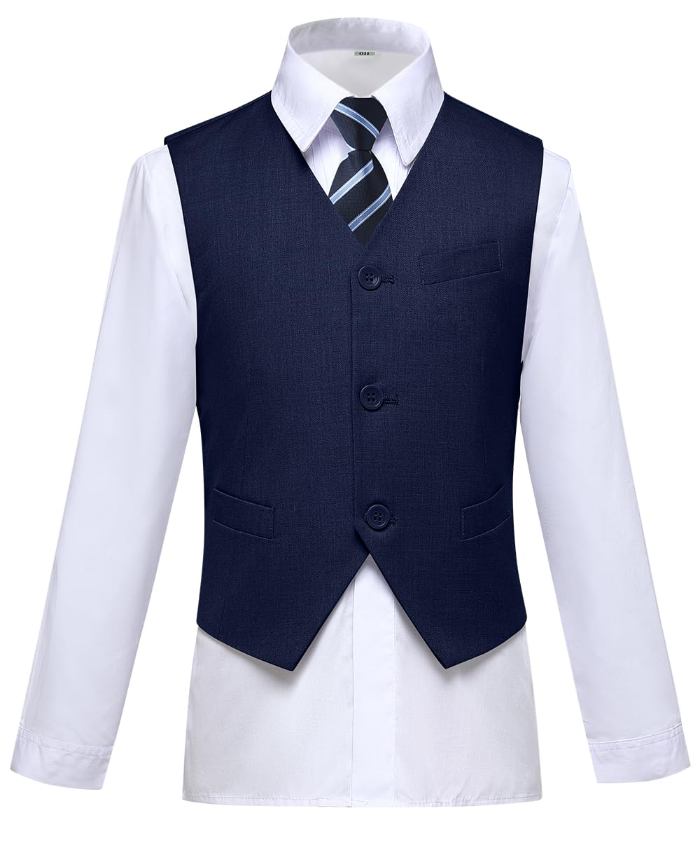 Visaccy Suit for Boys 5 Pieces Kids Tuxedo Boy Suits Slim Fit Suits Outfit for Wedding Navy Blue Size 20