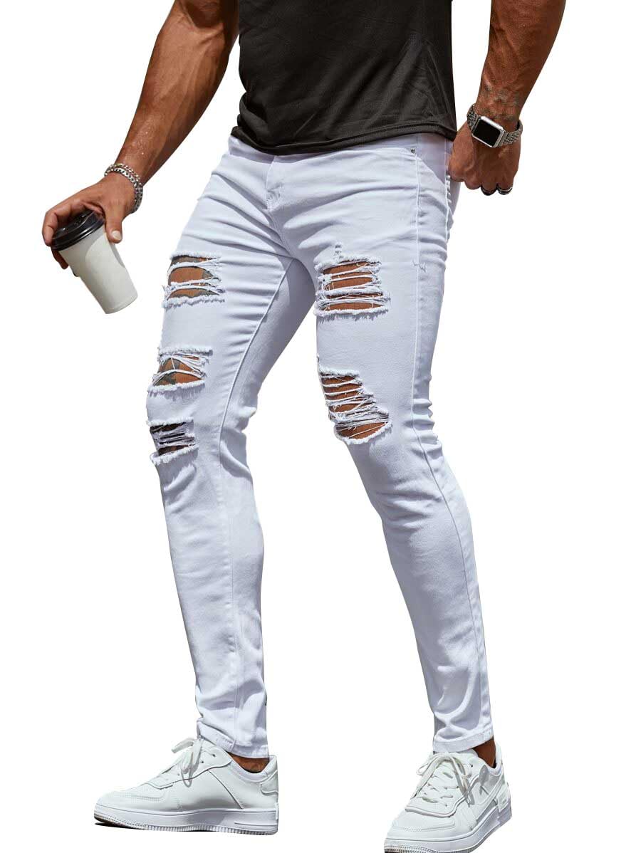 HUNGSON Men's Ripped Skinny Jeans Stretchy Slim Fit Jeans Pants for Men