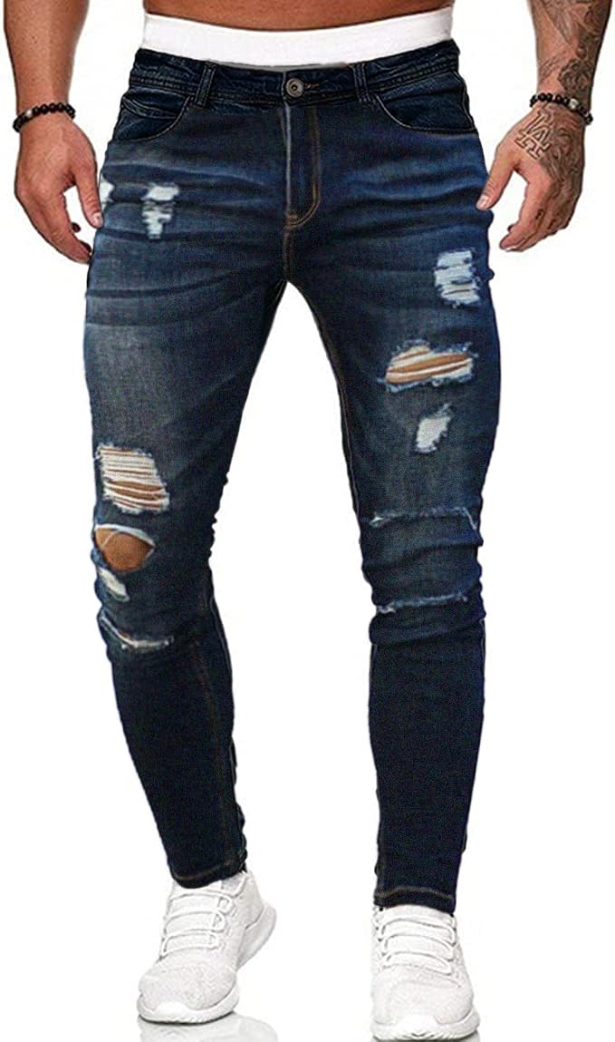 HUNGSON Men's Ripped Skinny Jeans Stretchy Slim Fit Jeans Pants for Men