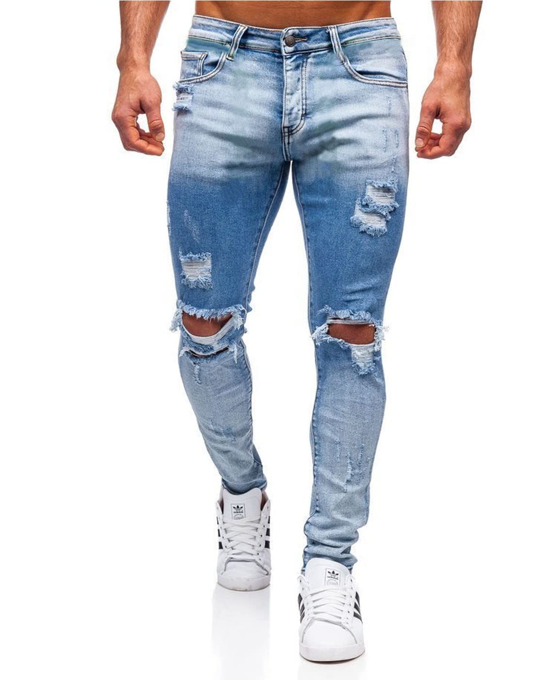 HUNGSON Men's Ripped Skinny Jeans Stretchy Slim Fit Jeans Pants for Men