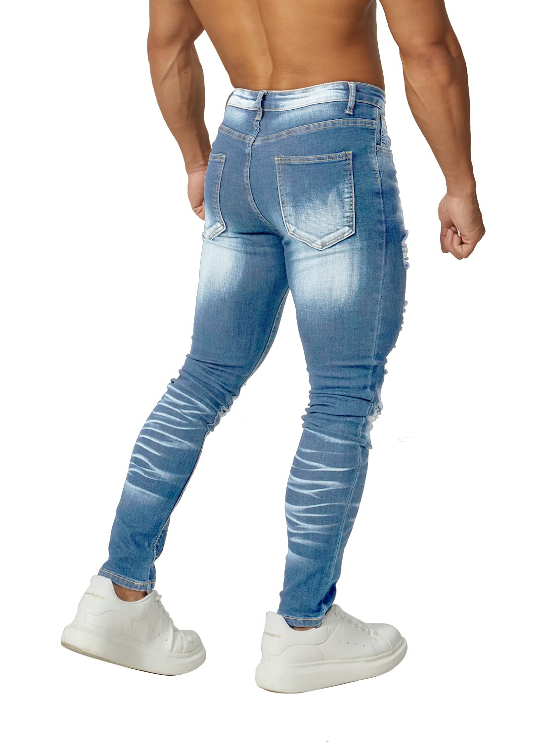 HUNGSON Men's Ripped Skinny Jeans Stretchy Slim Fit Jeans Pants for Men