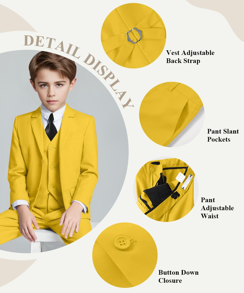 Visaccy Suit for Boys 5 Pieces Kids Tuxedo Boy Suits Slim Fit Suits Outfit for Wedding Navy Blue Size 20