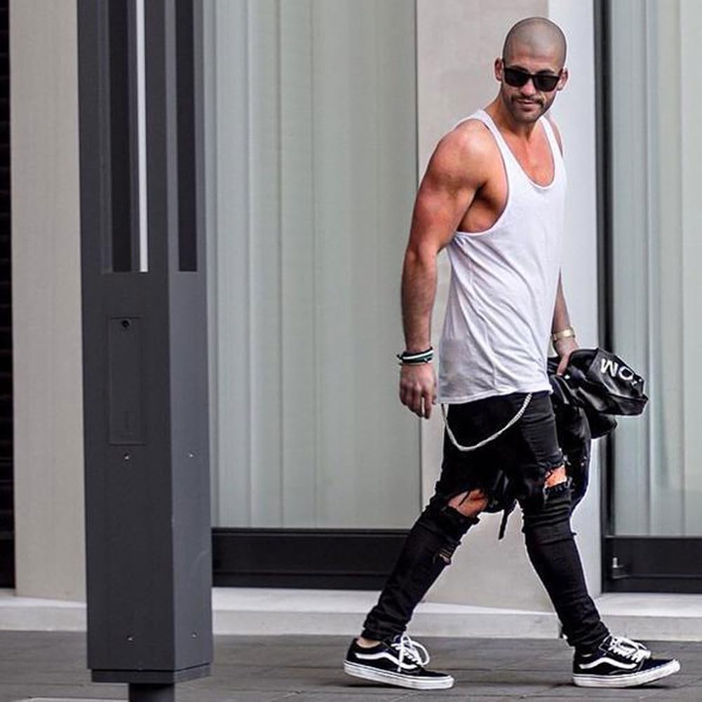 HUNGSON Men's Ripped Skinny Jeans Stretchy Slim Fit Jeans Pants for Men