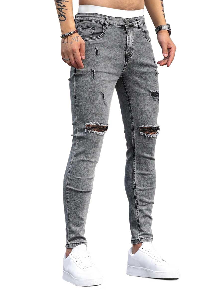 HUNGSON Men's Ripped Skinny Jeans Stretchy Slim Fit Jeans Pants for Men
