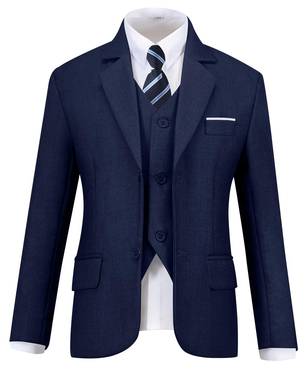 Visaccy Suit for Boys 5 Pieces Kids Tuxedo Boy Suits Slim Fit Suits Outfit for Wedding Navy Blue Size 20