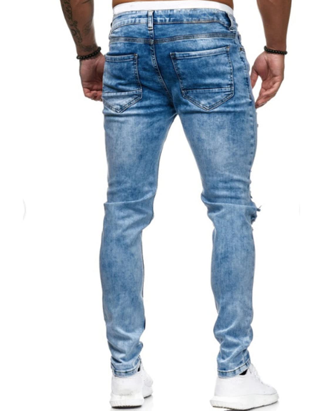 HUNGSON Men's Ripped Skinny Jeans Stretchy Slim Fit Jeans Pants for Men