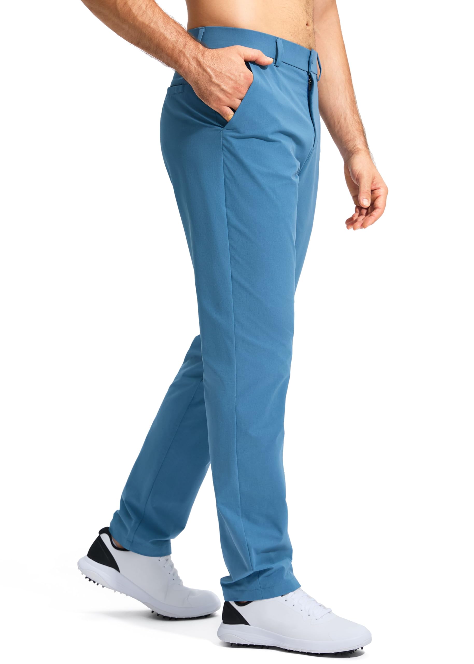 Pudolla Men's Golf Pants Stretch Classic Fit Work Dress Pants 30 Lightweight Quick Dry Casual Slacks Trousers with Pockets(Khaki 34Wx30L)