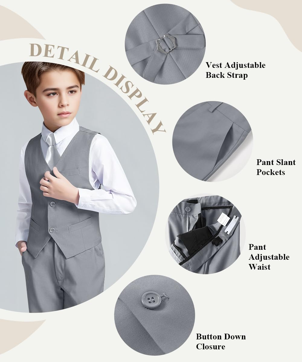 Visaccy Suit for Boys 5 Pieces Kids Tuxedo Boy Suits Slim Fit Suits Outfit for Wedding Navy Blue Size 20