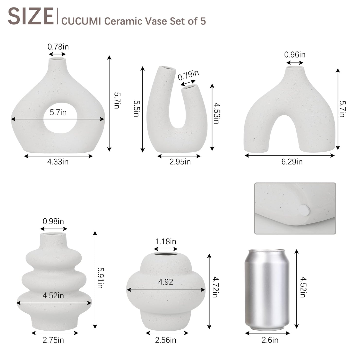 Modern Ceramic Vase Set of 5, Vases Home Decor