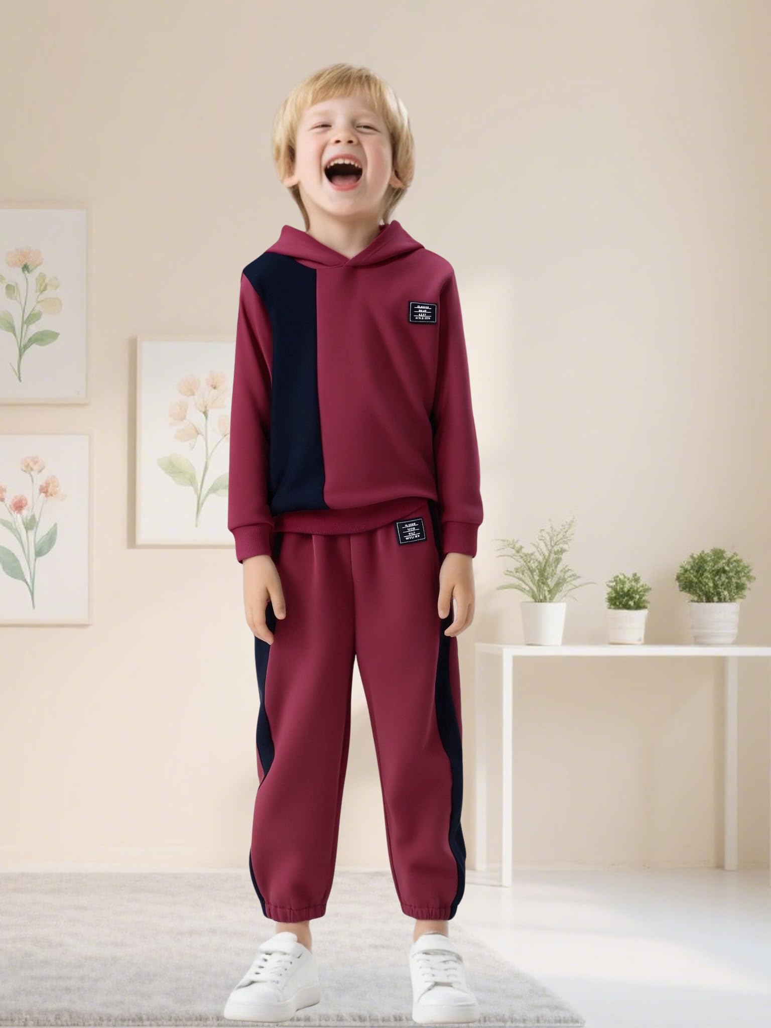 KIDLAGA Toddler Boy Clothes Long Sleeve Hoodie Sweatsuits Tops and Pants Boys Fall Winter Color Block Outfits Set Orange 11-12 Years