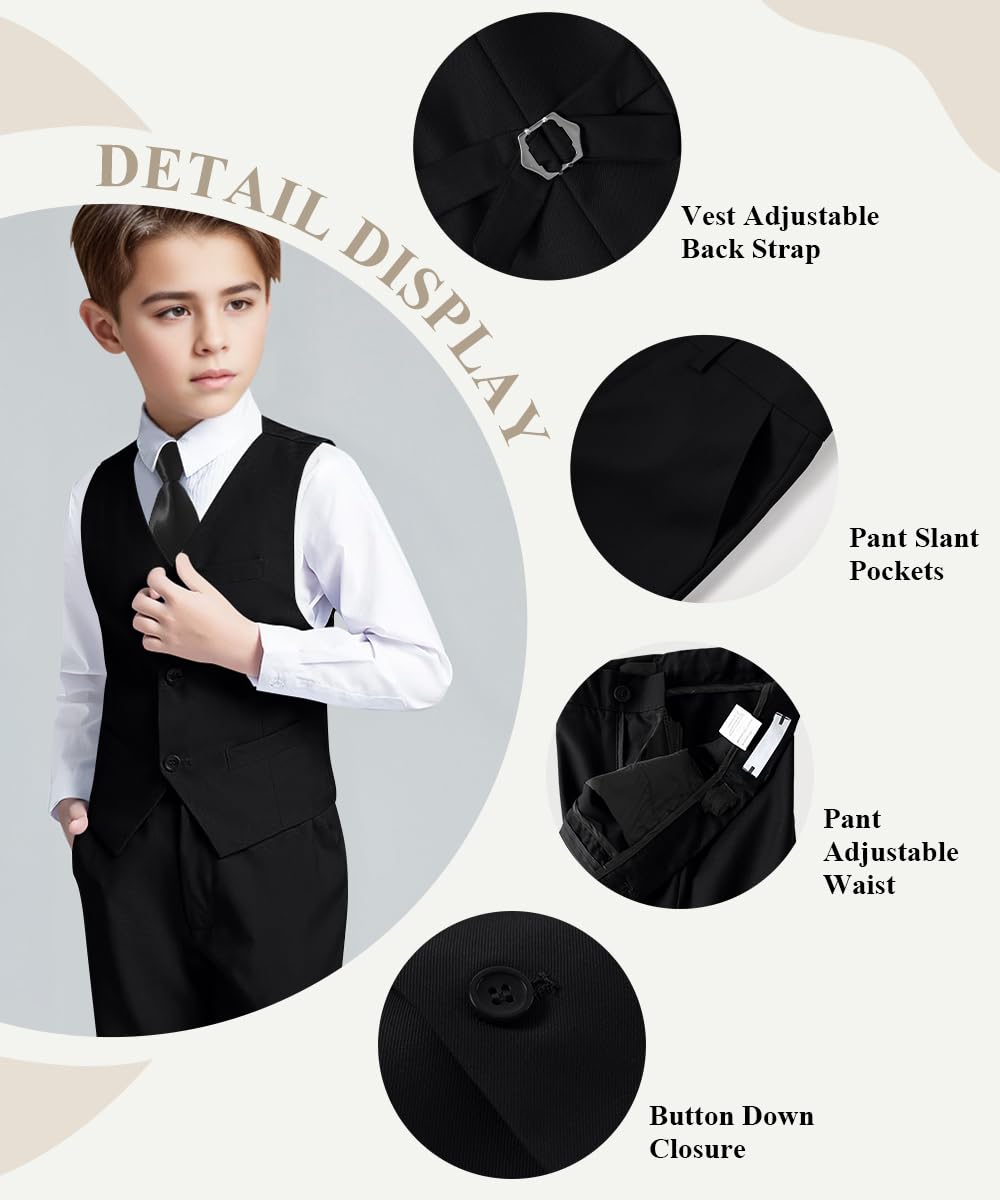 Visaccy Suit for Boys 5 Pieces Kids Tuxedo Boy Suits Slim Fit Suits Outfit for Wedding Navy Blue Size 20