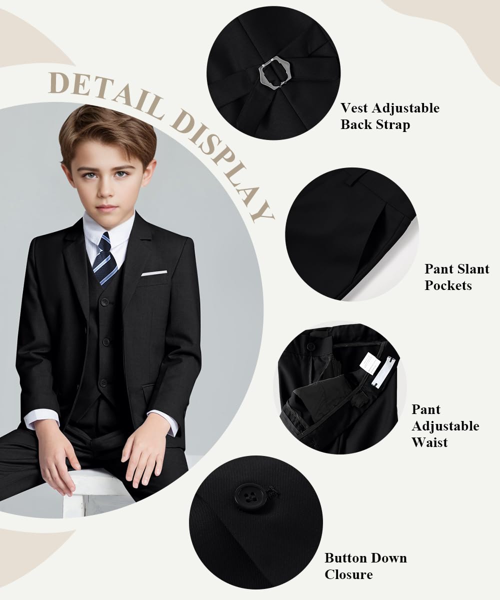 Visaccy Suit for Boys 5 Pieces Kids Tuxedo Boy Suits Slim Fit Suits Outfit for Wedding Navy Blue Size 20
