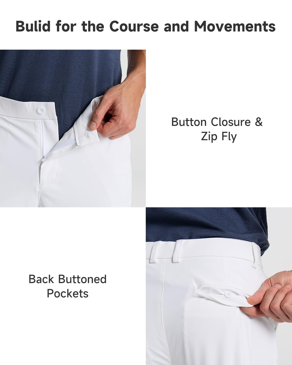 SNOWTEN Mens Golf Pants Classic Fit Stretch Work Dress Pants 30" Quick Dry Lightweight Casual Comfy Pants with Pockets Black 35w × 30L