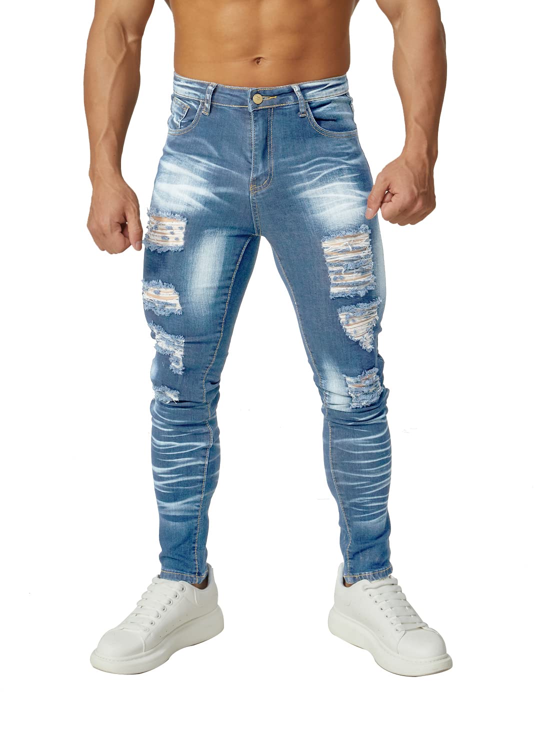 HUNGSON Men's Ripped Skinny Jeans Stretchy Slim Fit Jeans Pants for Men